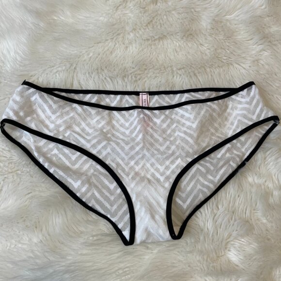 Victoria's Secret HipHugger White Chevron print black Piping trim Sheer Large - Picture 1 of 16